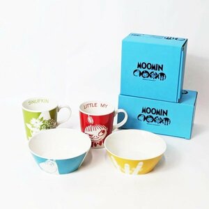 現状品 MOOMIN ムーミン サラダボウル2個セット (ムーミン＆ニョロニョロ) マグカップ2個セット (スナフキン＆リトルミイ) 山加商店 HS0164