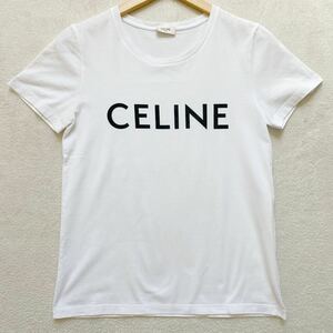 【極美品・現行タグ】 CELINE セリーヌ 半袖 Tシャツ ロゴ トップス カットソー ホワイト 白 コットン レディース S