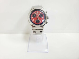 ☆1円～ swatch スウォッチ IRONY/アイロニー クロノグラフ クオーツ 腕時計 文字盤 ブルー×レッド 現状品☆