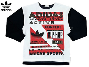 ★希少 80s ヴィンテージ ADIDAS アディダス RAP HIP-HOP カセット 背表紙 ジャージ素材 長袖Tシャツ スウェット トレーナー RUN DMC M-L 