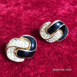 Dior クリスチャン ディオール チェーンモチーフ バイカラー ラインストーン イヤリング アクセサリー