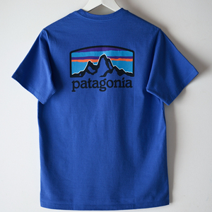 希少柄 patagonia Responsibili-Tee パタゴニア 半袖 Tシャツ 両面ロゴ メンズ XS ブルー メキシコ製 / アウトドア キャンプ USA アメカジ