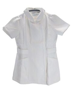 CH2807-2◆ 新品 訳あり ナース服 半袖 花柄ボタン 無地 ベルト付き コスチューム 仮装 制服 Mサイズ 白 ホワイト 送料350円