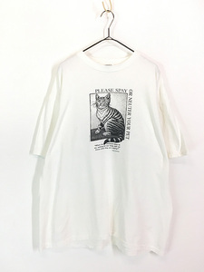 古着 90s USA製 猫 ネコちゃん モノクロ アニマル アート Tシャツ XL 古着