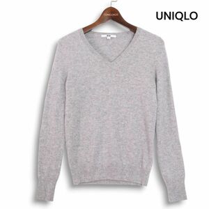 UNIQLO ユニクロ 秋冬 高級 カシミヤ100%♪ Vネック ニット セーター Sz.S　レディース グレー　K4T01401_9#K