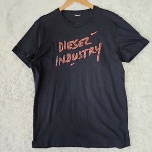 美品 Lサイズ ディーゼル Tシャツ DIESEL トップス シャツ プルオーバー メンズ 近年モデル プリント コットン 綿 ブラック 黒 555
