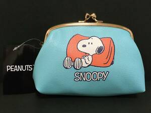 PEANUTS★スヌーピー　がま口ポーチ大☆彡　スヌーピー ドーナッツ　ブルー☆　マルチケース　新品　SNOOPY