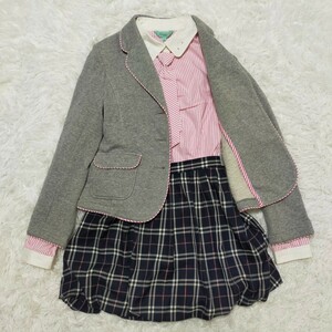 美品 リンジィ ナルミヤ キッズスーツ フォーマル 卒業式 入学式 L 160 GIRL 女の子用 バルーンスカート チェック ストライプ 結婚式