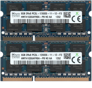 【DDR3 8GBx2枚 合計16GB ノートPC用】＜動作確認済＞SK hynix 低電圧メモリ1.35V DDR3L-1600 (PC3L-12800S) HMT41GS6AFR8A-PB【中古】H236