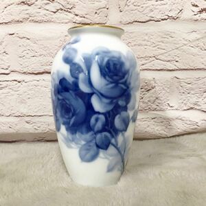 A04108 大倉陶園 ブルーローズ 花瓶 花びん フラワーベース 高さ23cm 花器