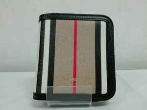 【美品・管理番号10】BURBERRY ALLINGTON ICON STRIPE WALLET レディース 二つ折り財布 ミニ財布 ベージュ系 イングランド製 店舗受取可