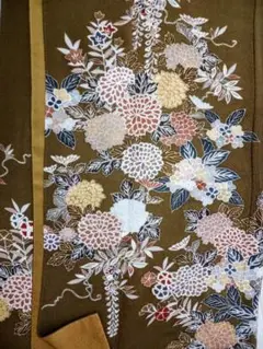 174 訪問着　正絹　刺繍　金彩　菊　藤　鬼しぼ縮緬　双