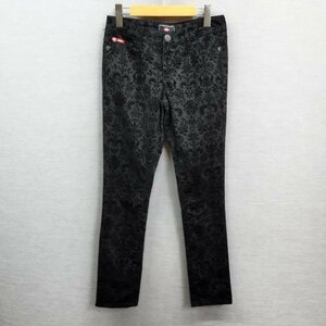 K10 Lee Cooper リークーパー スキニー パンツ ストレッチ ダマスク柄 パターン ベロア 異素材 コットン レディース ブラック S タイト