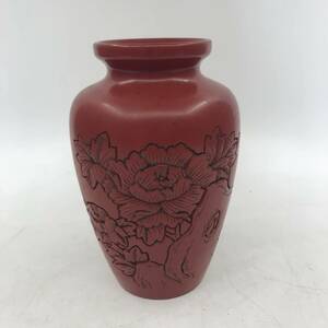 村上 堆朱 花瓶 花器 伝統工芸品 漆塗り 高さ約17cm★K2047N