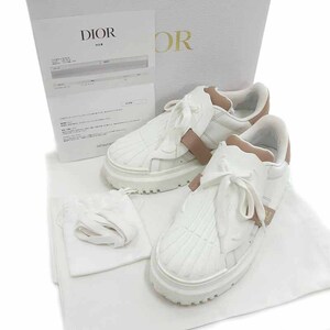 【PRICE DOWN】DIOR バイカラー カーフスキン レザー DIOR ID スニーカー ホワイト×ピンクベージュ レディース36.5