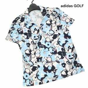 美品★ adidas GOLF アディダス ゴルフ 春夏 花柄 フラワー♪ 総柄 半袖 ハーフジップ シャツ Sz.L/G　レディース　K4T00536_4#A