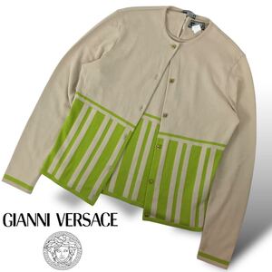 s84 GIANNI VERSACE ジャンニ ヴェルサーチ ウール ニット アンサンブル カーディガン 42 ノースリーブ トップス セット 毛100% 正規品