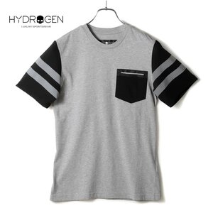 ◆【HYDROGEN(ハイドロゲン)/コットン天竺×ナイロンストレッチ切替し半袖クルーネックカットソー(41441001)】[hdg1890842-XS]