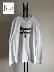 PAPAS+/パパス/フロッキー英字×ペンギン立体ロゴL/Sカットソー/ロンT/希少SIZE LL/ビッグシルエット/日本製