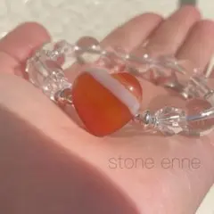 天然石　ブレスレットリラックス効果　オレンジ瑪瑙　水晶