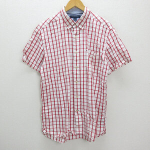 ◇ トミーヒルフィガー/TOMMY HILFIGER チェック柄 半袖ボタンダウンシャツ【L】/赤/MENS/12【中古】■