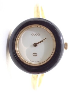 K465/6B◆GUCCI グッチ チェンジベゼル ホワイト文字盤 GP ゴールドメッキ レディース QZ クォーツ 腕時計 4色 中古品◆