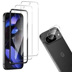 【人気商品】9 フィルム 9 衝撃吸収 Pixel 9H硬度 Pixel 飛散防止 Google 高透過率 2.5Dラウンドエッジ Google 自動吸着 ガラスフィルム(2枚)+カメラフィルム（2枚）Mosasa 気泡ゼロ For 指紋防止