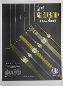 稀少！時計広告/1947年グリュエン 時計広告/Gruen Veri-Thin Watches/Q