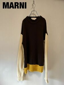 HH0033★9 近年モデル MARNI マルニ メンズ PUNK アナーキー オーバーサイズ ニット セーター バイカラー 54size