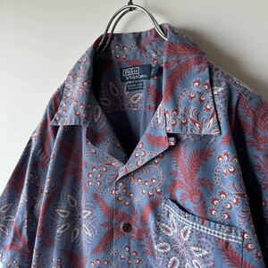 【1円スタート】POLO ポロ ラルフローレン 半袖シャツ L VINTAGE CAMP 総柄 バティック ペイズリー アロハ ビンテージ オープン caldwell