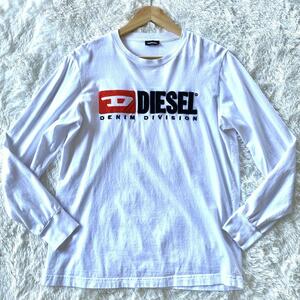 極美品 ●diesel ディーゼル 長袖 Tシャツ ビッグロゴ カットソー ホワイト 白 メンズ トップス インナー 春夏 コットン