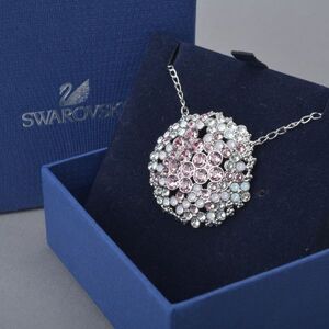 新品 スワロフスキー ネックレス シルバー ラインストーン ピンク 全長約76cm Swarovski 箱付き ビジュー アクセサリー ブランド［60/T90］