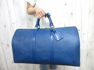 極美品 LOUIS VUITTON ルイヴィトン エピ キーポル50 トレドブルー ボストンバッグ ハンドバッグ バッグ M42965 レザー 青 メンズ 72223