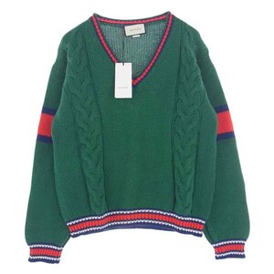 GUCCI グッチ 20SS 599310 XKA32 WOOL V NECK KNIT SWEATER ウール Vネック ケーブル ニット セーター グリーン系 【美品】【中古】