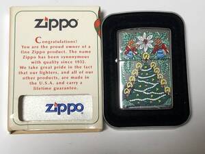 未使用 ZIPPO ジッポー クリスマスツリー柄 XMAS 1995年製 ケース付き アメリカ 喫煙具 MADE IN USA