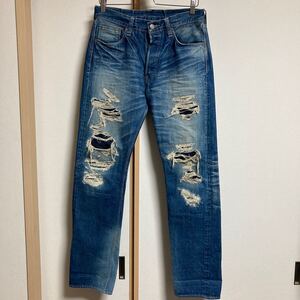 【美品】SUGAR CANE シュガーケーン ロンスター ダメージ&リペア加工 ジーンズ デニムパンツ W31 紙パッチ 赤耳 日本製 SC41501H/R 東洋