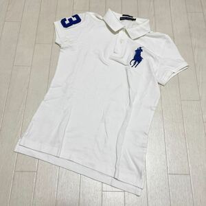 和308★ RALPH LAUREN THE SKINNY POLO ラルフローレン 半袖 ビッグポニー ポロシャツ M ホワイト レディース メンズ合わせ