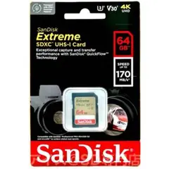 SanDisk 64GB Extreme 高級 高速4K SDカード 170M