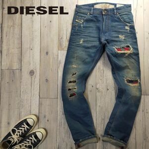 ☆DIESEL ディーゼル☆KROOLEY 東京渋谷店 200本限定 クラッシュ リペア加工 スリム デニム パンツ W28 LIMITED EDITION S382