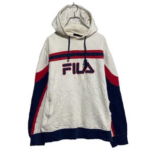 FILA プリント スウェット パーカー フィラ XL ホワイト ビッグサイズ ロゴ 古着卸 アメリカ仕入 a610-6400