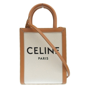 セリーヌ CELINE ミニバーティカルカバ 2WAYバッグ ショルダー キャンバス/レザー ホワイト/ブラウン 193302BNZ.02NT 中古 新入荷 OB1987