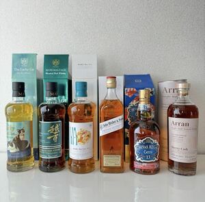 新品　ウイスキー6本セット　ラッキーキャット・マルスモルテージ越百・MARS The Y.A. ・ジョン・ウォーカー＆サンズ・CHIVAS REGAL・Arran