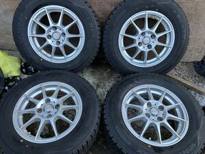 バリ山 社外アルミホイール 14インチ 5.5J PCD100 4穴 ET38 ダンロップ WINTERMAXX WM02 185/70R14 23年製 ４本　