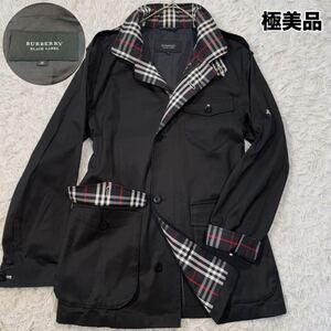 極美品 BURBERRY BLACKLABEL バーバリーブラックレーベル メンズ ビジネス M-65 スタンドカラー ジャケット ノバチェック ホースロゴ M