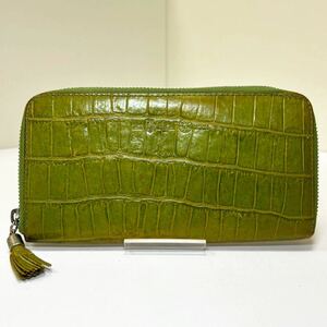 ◆Felisi フェリージ 長財布◆ ラウンドジップ　本革　クロコ型押し　グリーン系　MADE IN ITALY 【USED】0527B