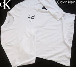 新品★カルバンクライン★大きいサイズ★ホワイト ロンT★ブラック ロゴプリント★長袖 Tシャツ 白 XXL★Calvin Klein☆204