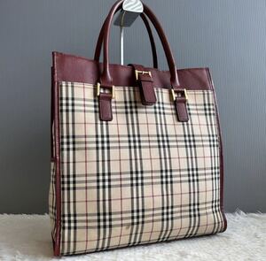 BURBERRY バーバリー ノバチェック トート バッグハン肩掛け A4書類/PC収納 ナイロン キャンバス レザー本革 ワインレッドベージ　美品