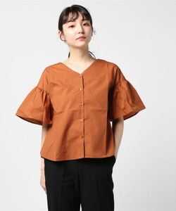 新品 定価4389円 Te chichi テチチ 前後2way 袖フリル ブラウス シャツ 茶 Vネック 半袖