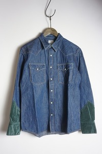 美品 13AW VISVIM ビズビム SS FOUR CORNERS SHIRT スウィッチング デニム 長袖 ウエスタン シャツ 0113205007004 紺 サイズ1 本物 1023O▲