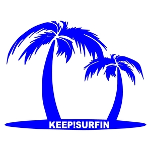 オリジナル ステッカー keep surfin ブルー キープ サーフィン ココナッツ ヤシの木 サーファー アウトドア